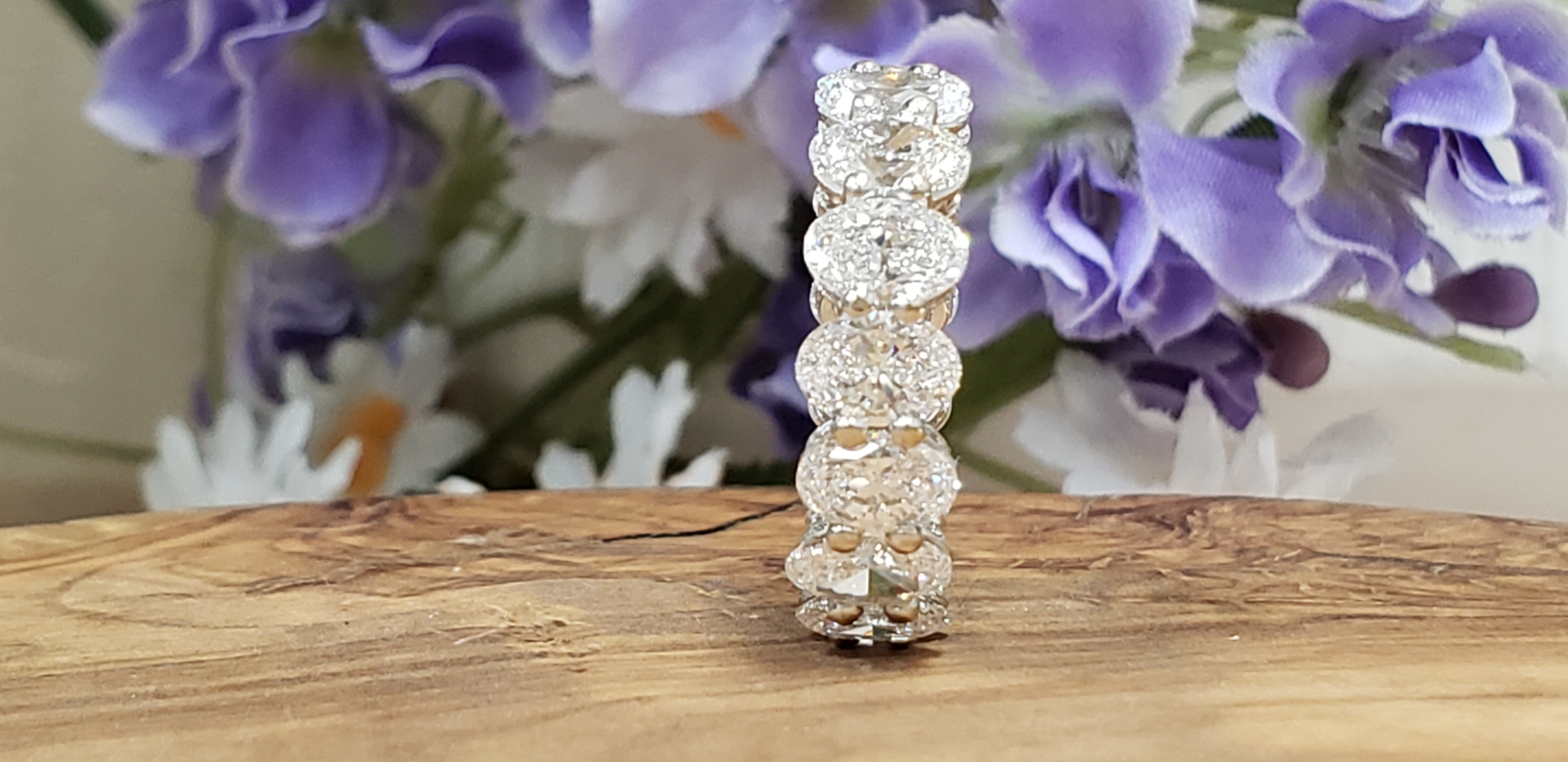 Oval Shape Eternity Band with Pave' Set Round Shape Side Profile